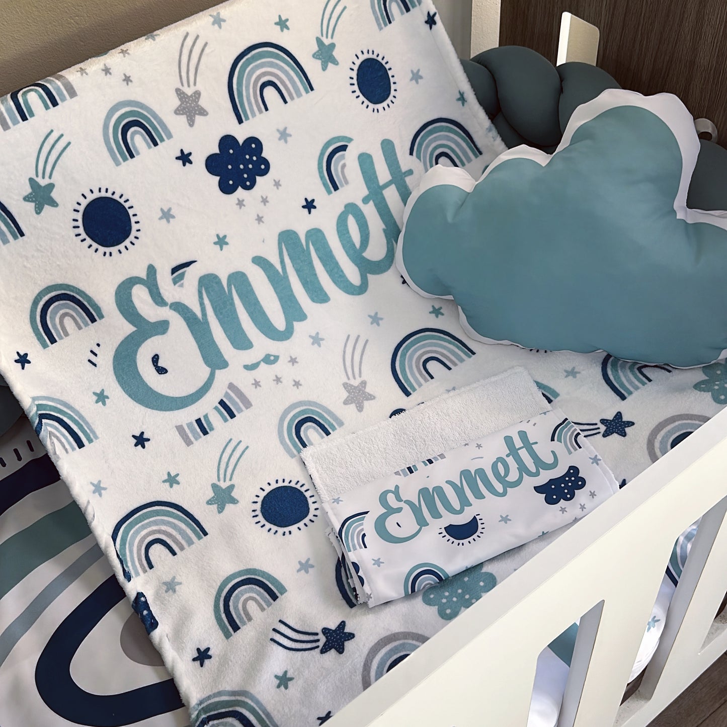 Cot Bedding - Aqua Rainbow Set 01