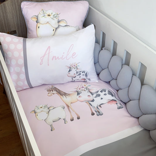 Cot Bedding - Pink Farm Set 07