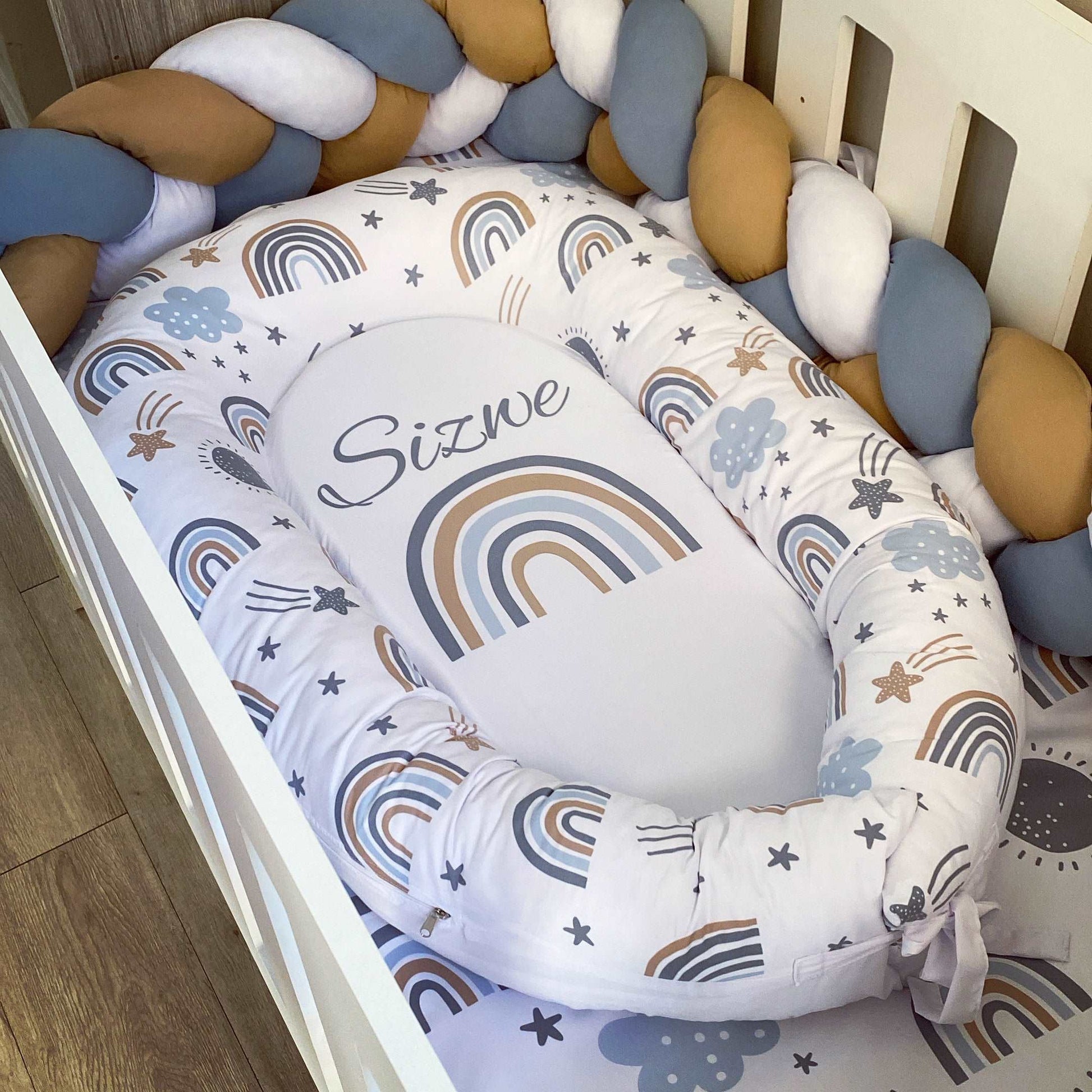Cot Bedding - Blue Stone Rainbow Delight Set