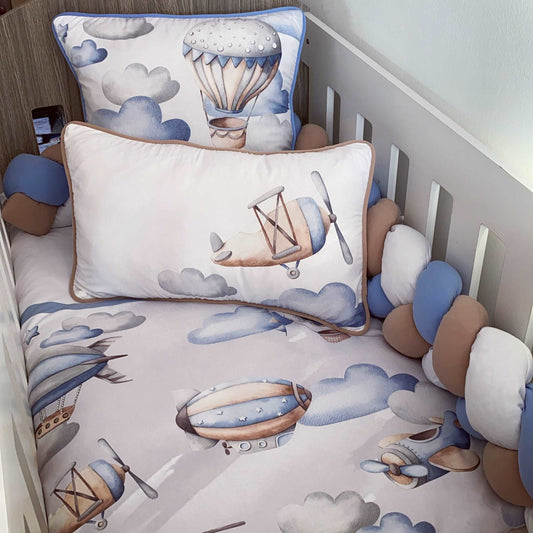 Cot Bedding - Blue Stone Plane Set
