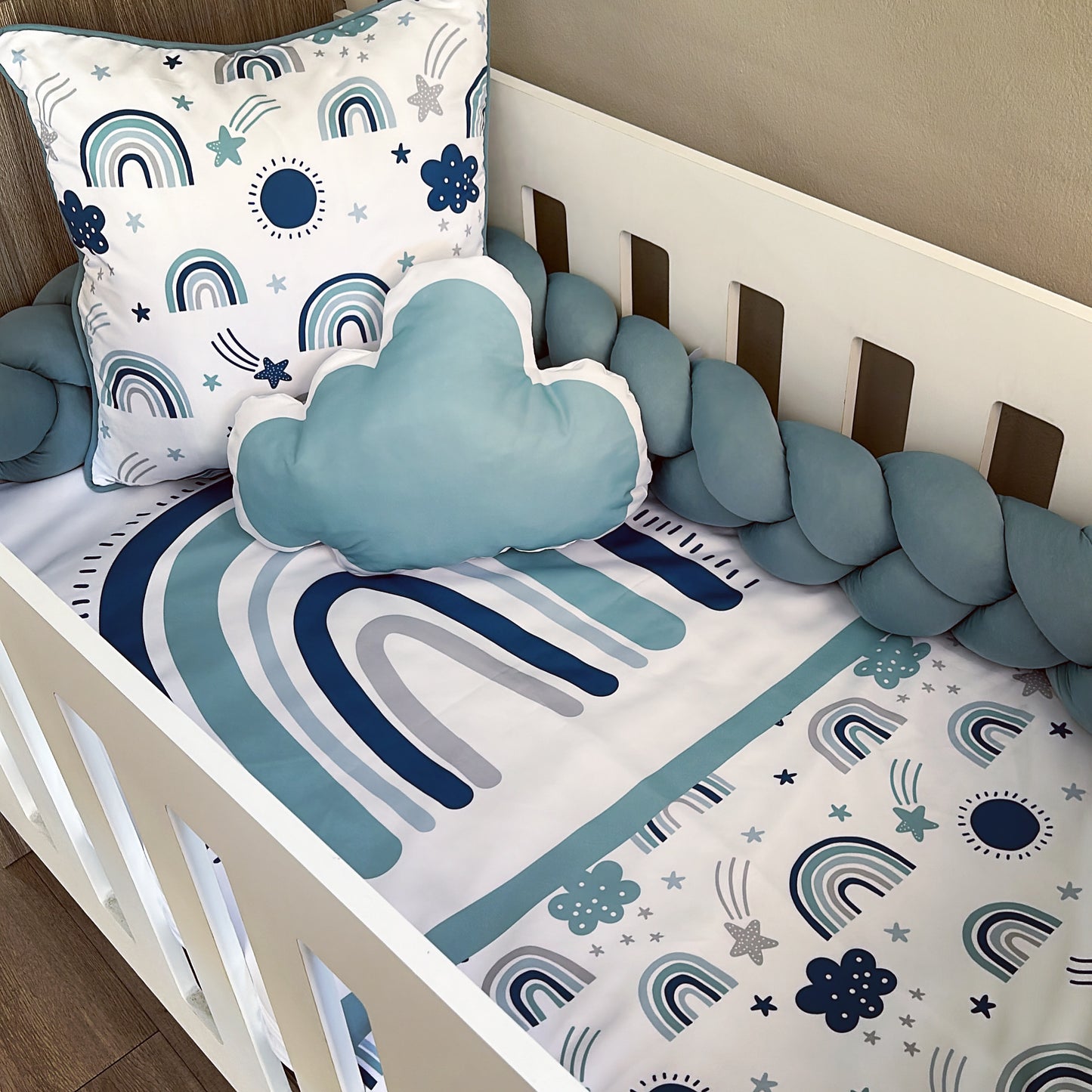 Cot Bedding - Aqua Rainbow Set 01
