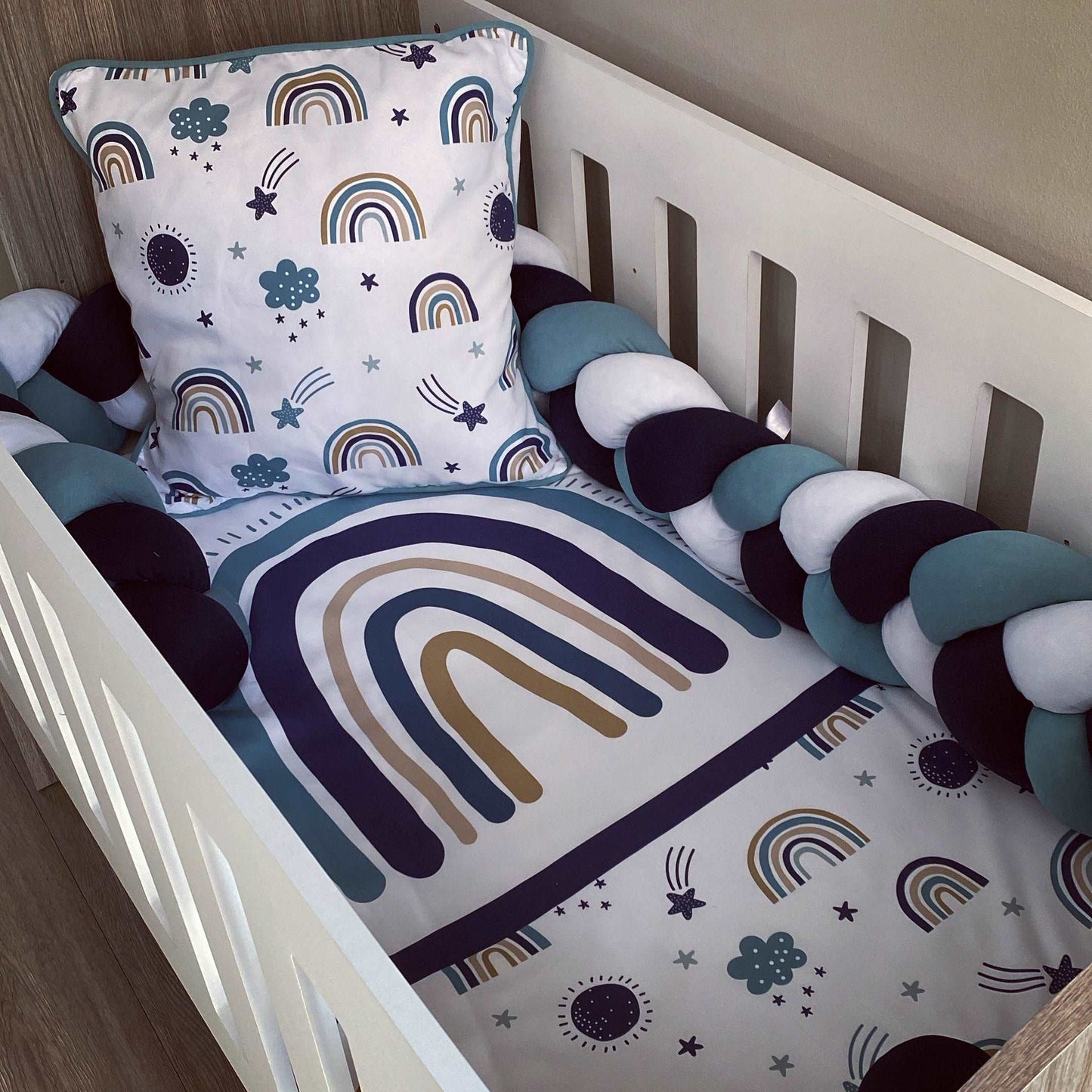 Cot Bedding - Navy Rainbow Delight Set