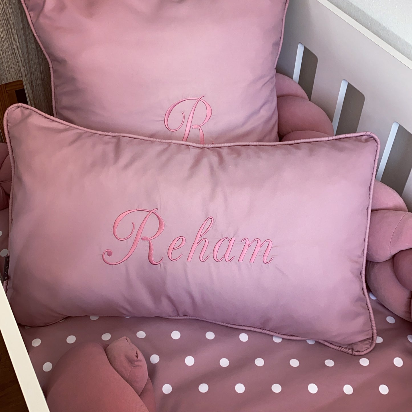 Cot Bedding - Dusty Pink Dots Set 01