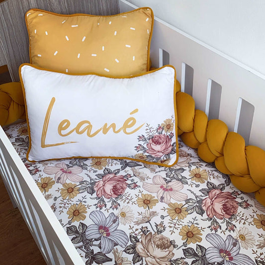 Cot Bedding - Mustard Boho Floral Set 01