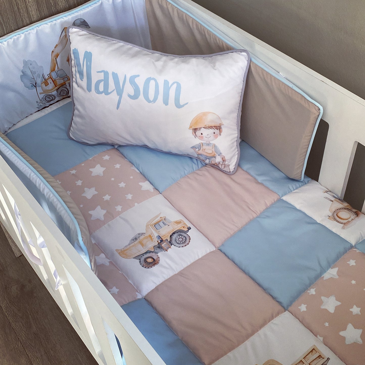 Cot Bedding - Blue Construction Set 01