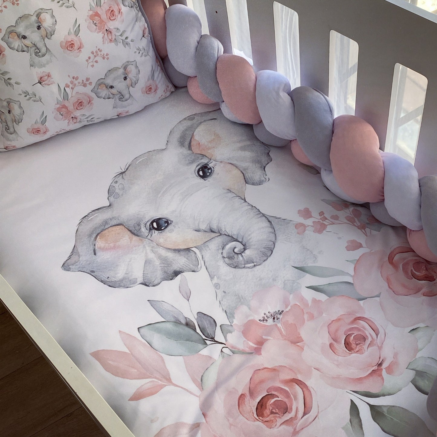 Cot Bedding - Pink Flower Elephant Set 01