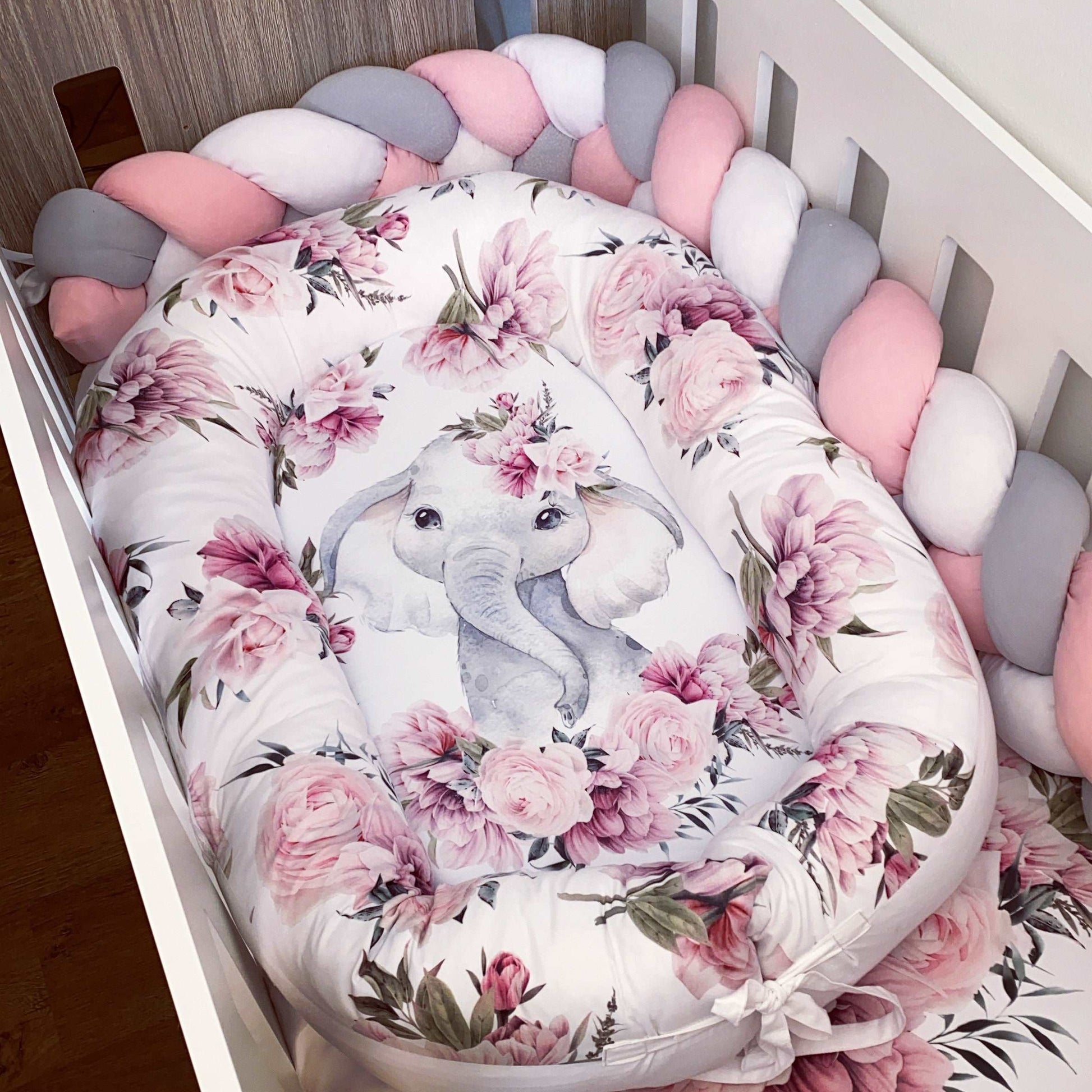Cot Bedding - Pink Peony Elephant Set 01
