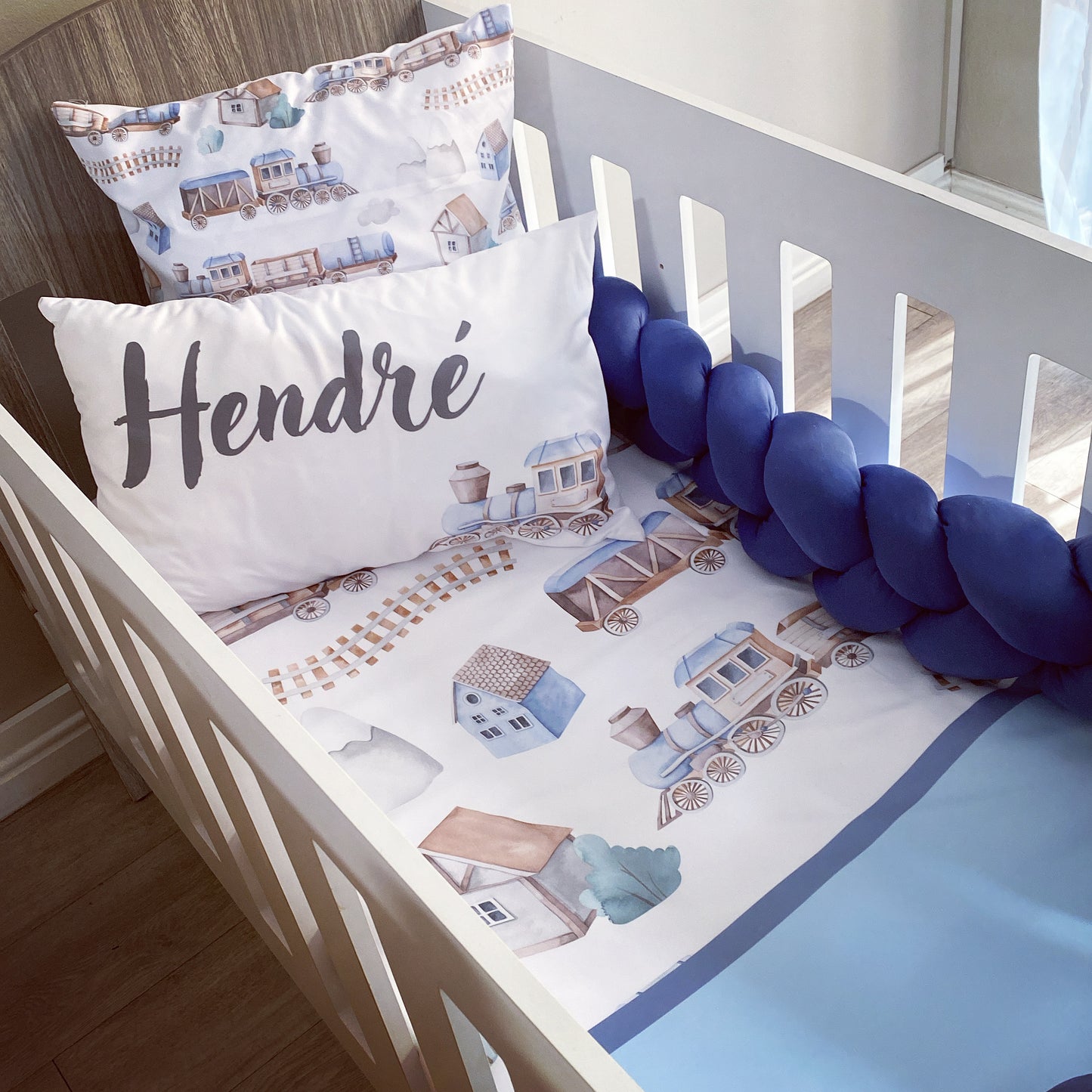 Cot Bedding - Blue Train Set 01