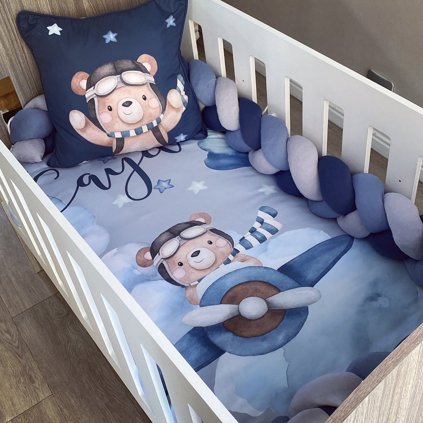 Cot Bedding - Blue Plane Set 03