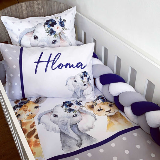Cot Bedding - Navy Floral Safari Set 01