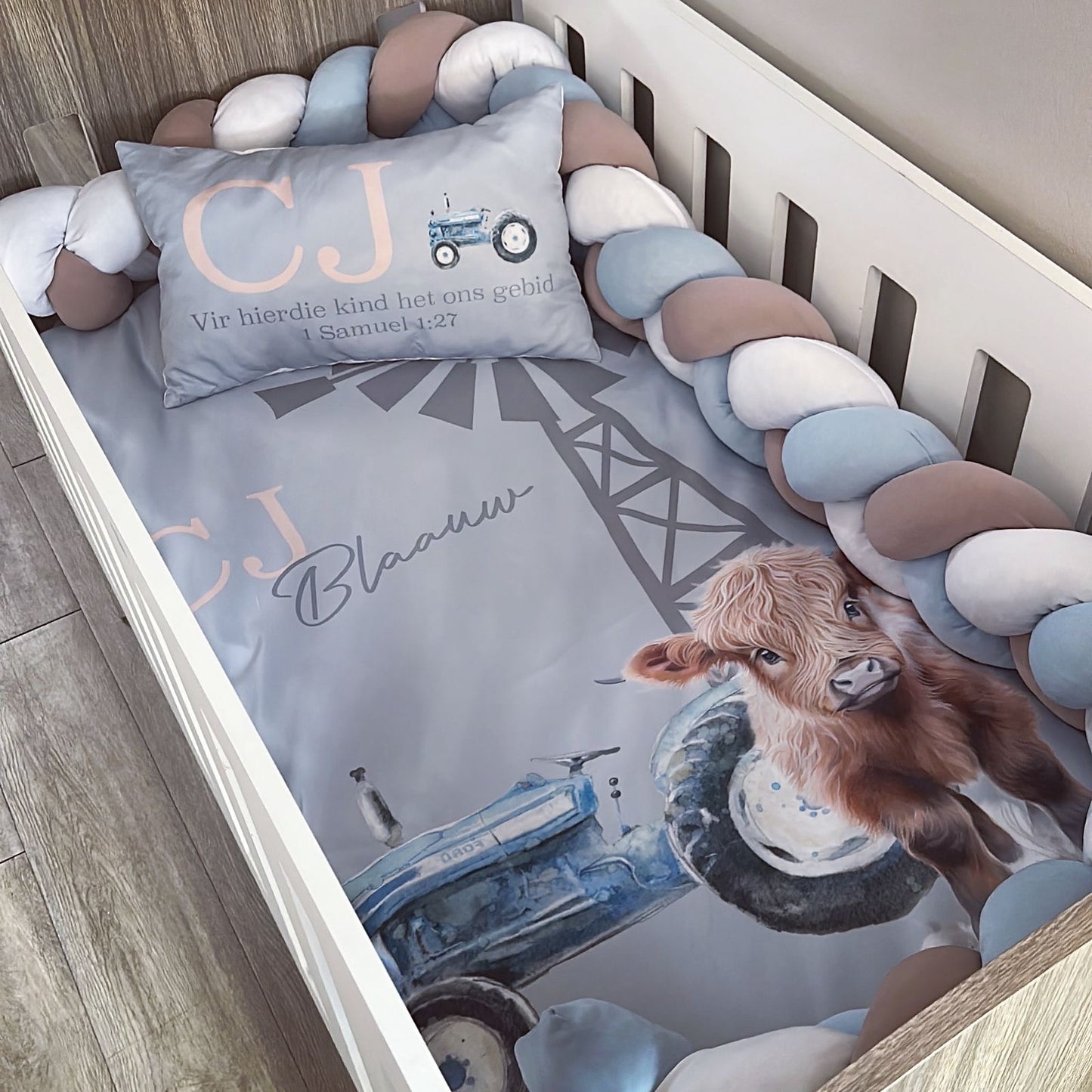 Cot Bedding - Stone Blue Farm Set 02