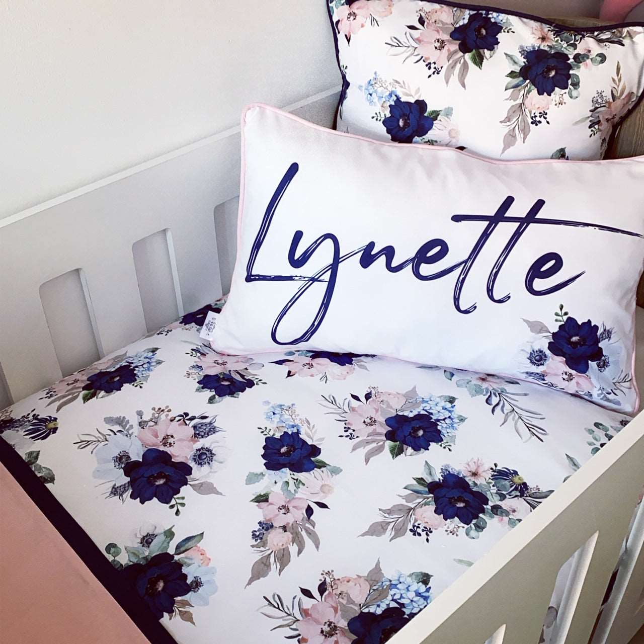 Cot Bedding - Navy Floral Set 02