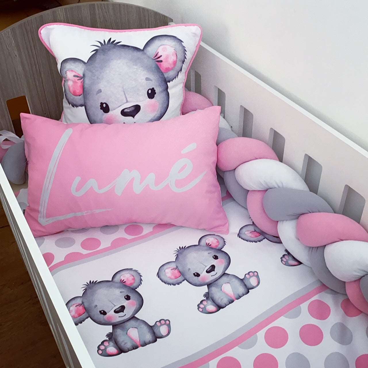 Cot Bedding - Pink Bear Set 02