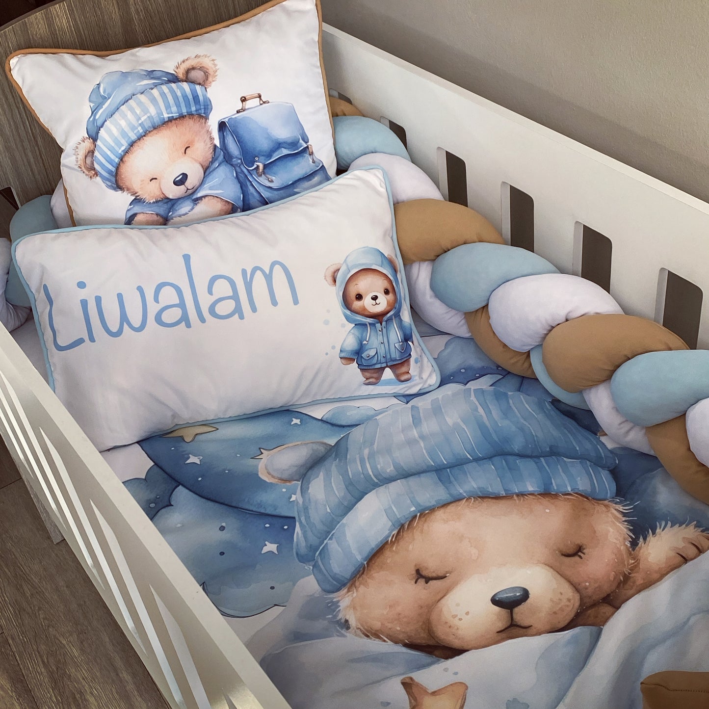 Cot Bedding - Blue Bear Set 01