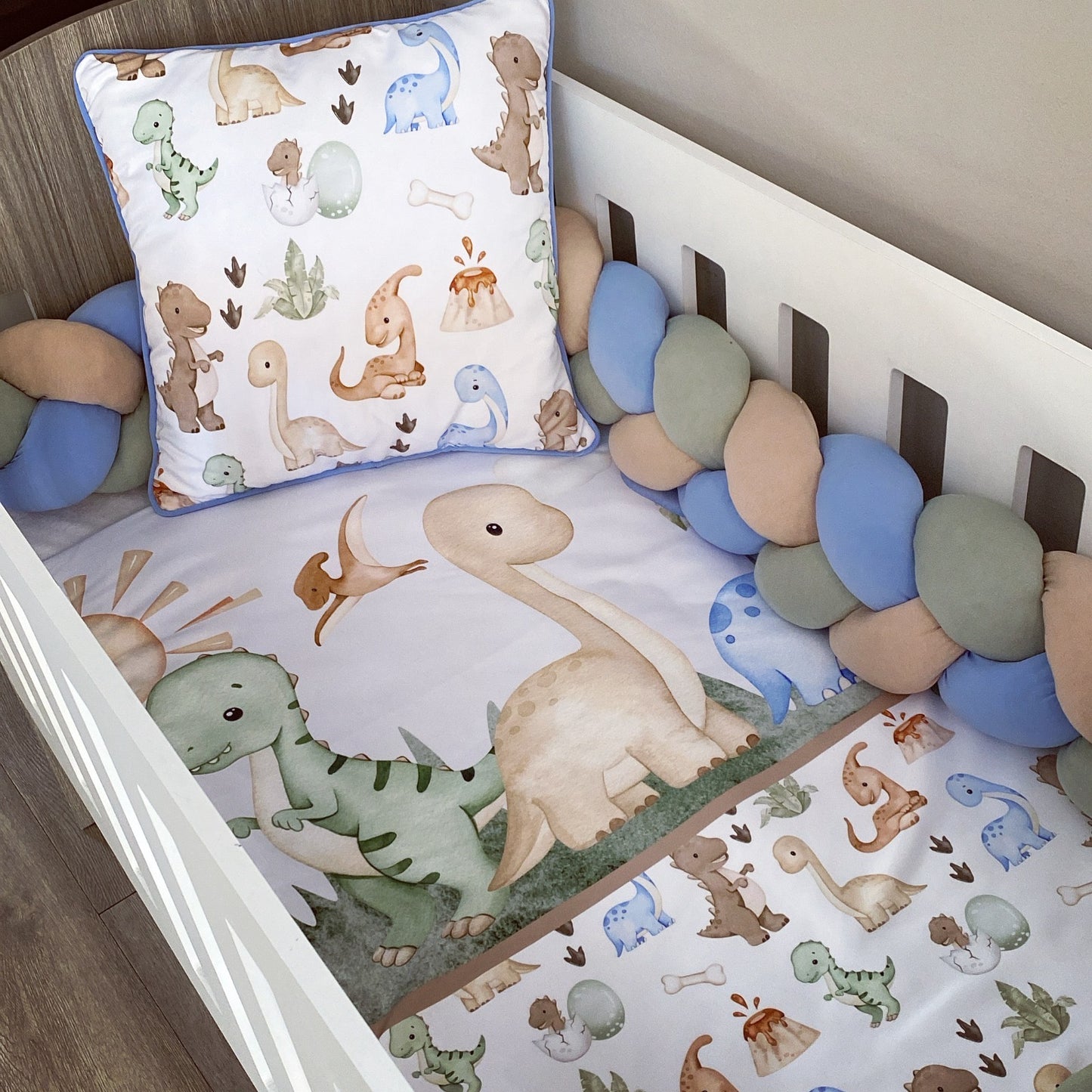 Cot Bedding - Blue Sage Dinosaur Set 01