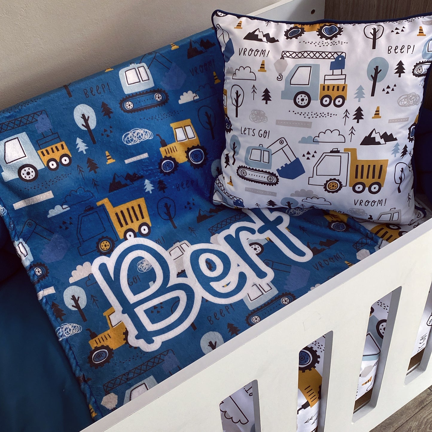 Cot Bedding - Dark Blue Construction Set 01