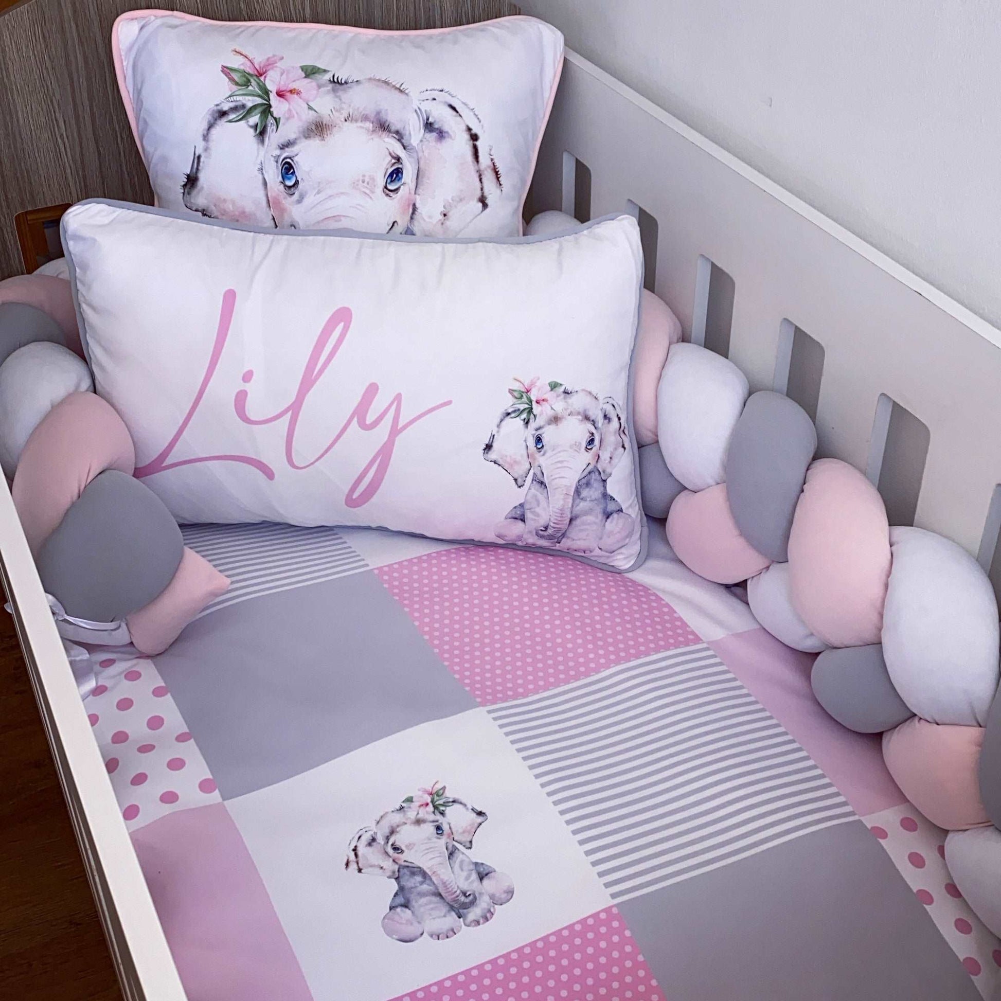 Cot Bedding - Pink Elephant Set 08