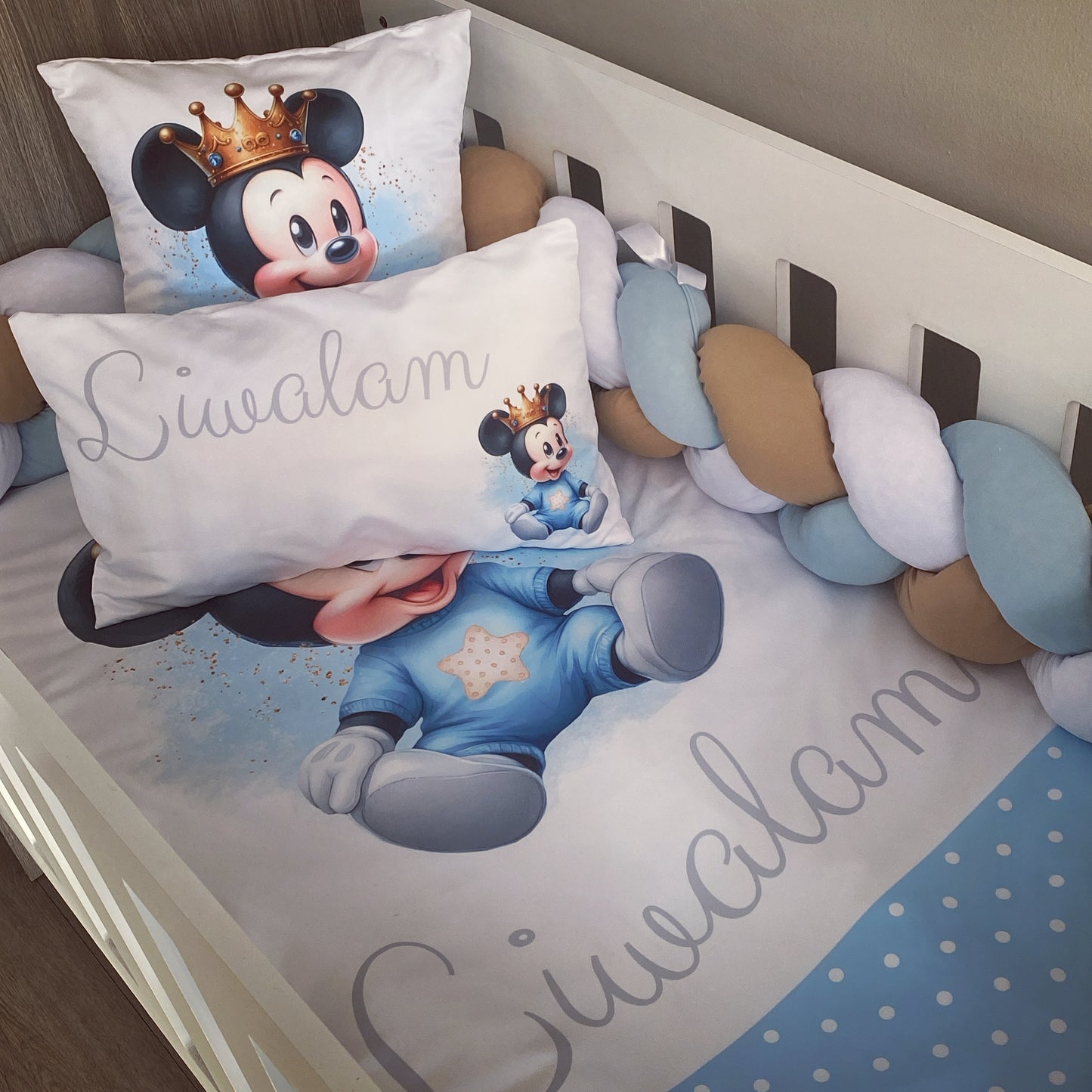 Cot Bedding - Blue Mickey Mouse Set 01