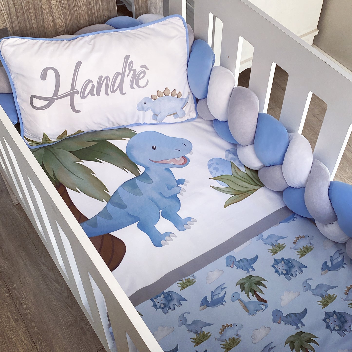 Cot Bedding - Blue Dinosaur Set 02