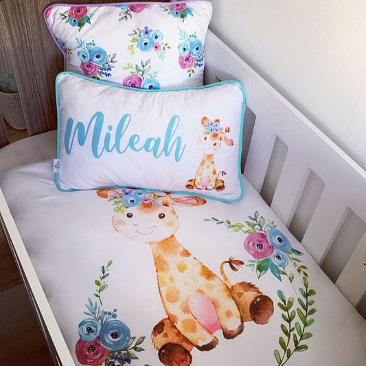 Cot Bedding - Aqua Giraffe Set 01