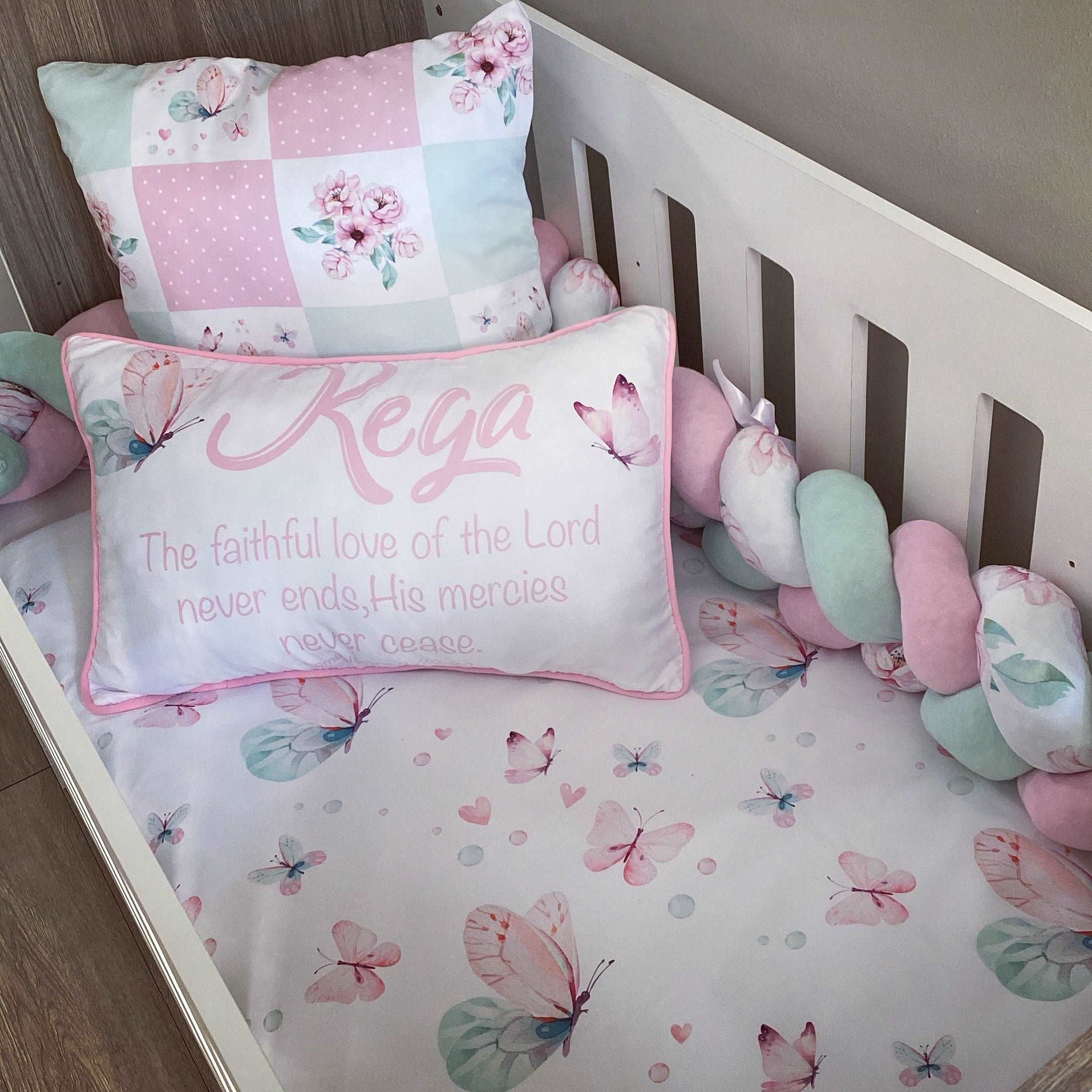 Cot Bedding - Pink Mint Butterfly Set 01