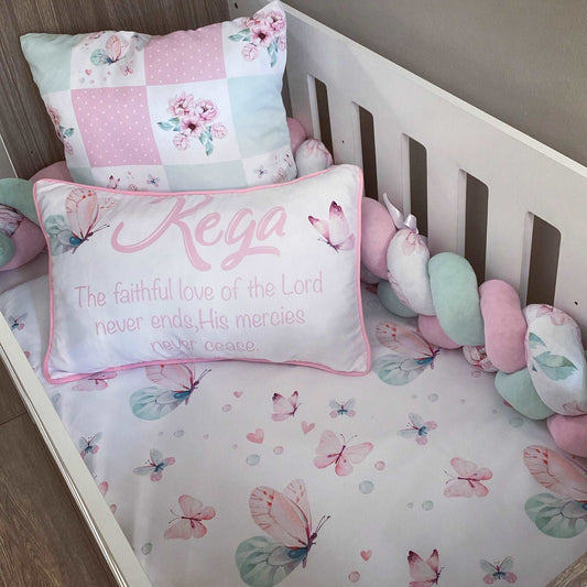 Cot Bedding - Pink Mint Butterfly Set 01