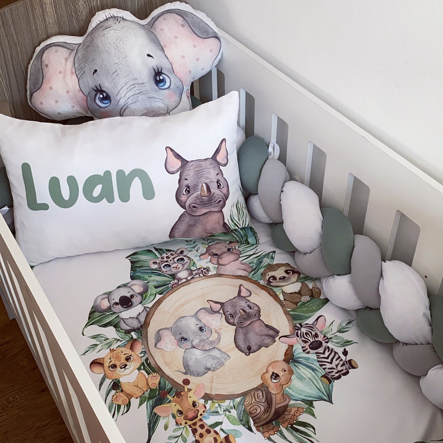 Cot Bedding - Sage Safari Set 07