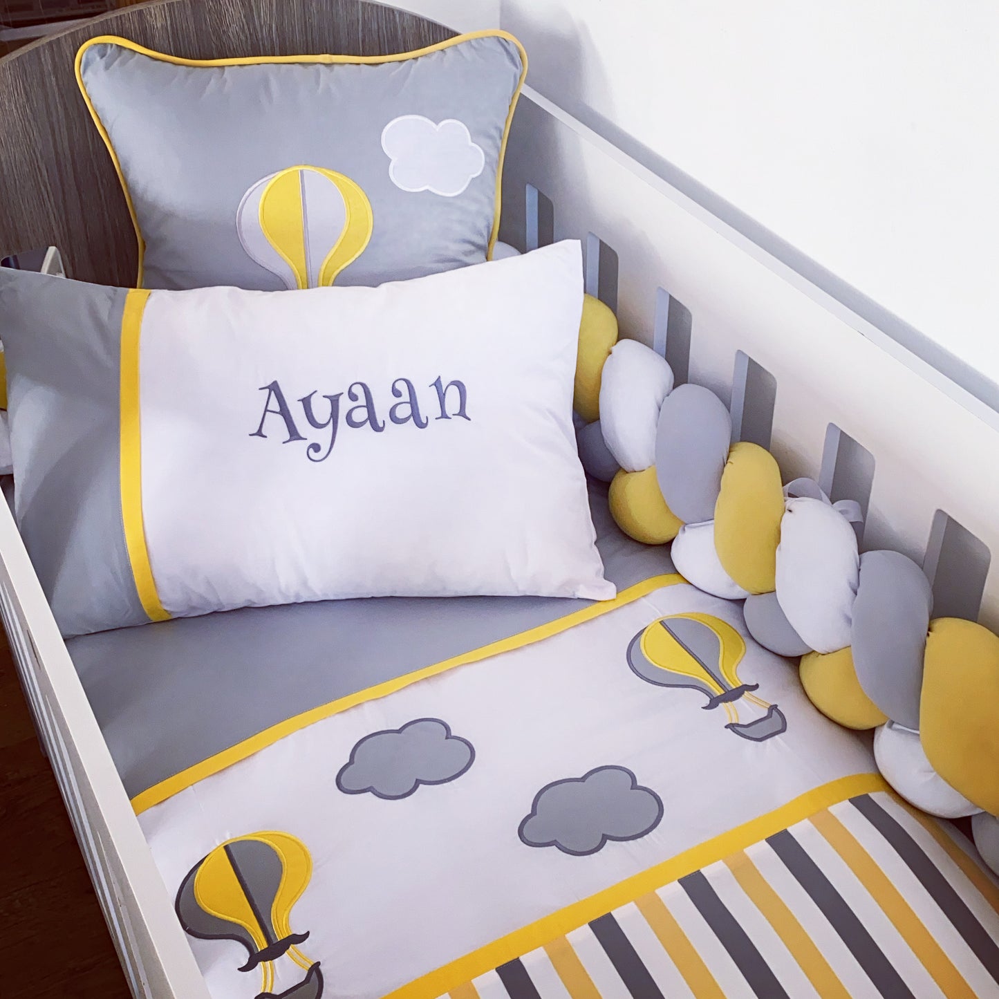 Cot Bedding - Yellow Hot Air Balloon Set 01