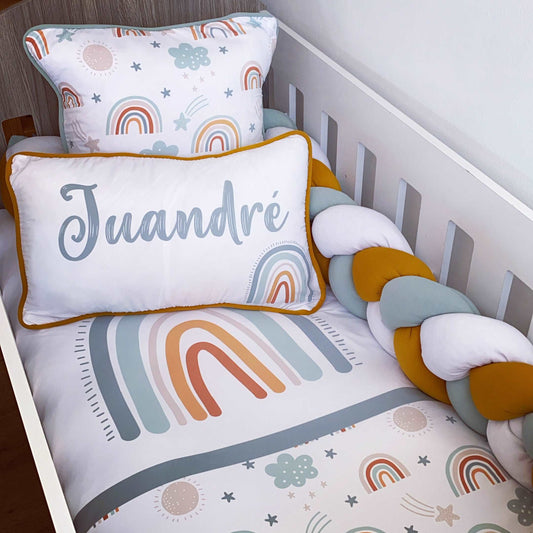 Cot Bedding - Mustard Sage Rainbow Set