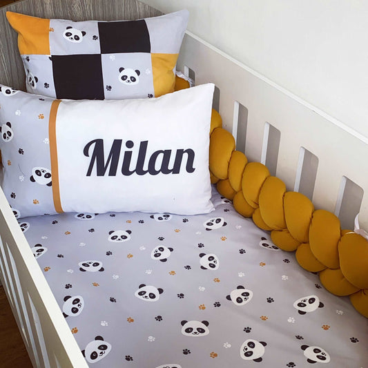Cot Bedding - Mustard Panda Set 01
