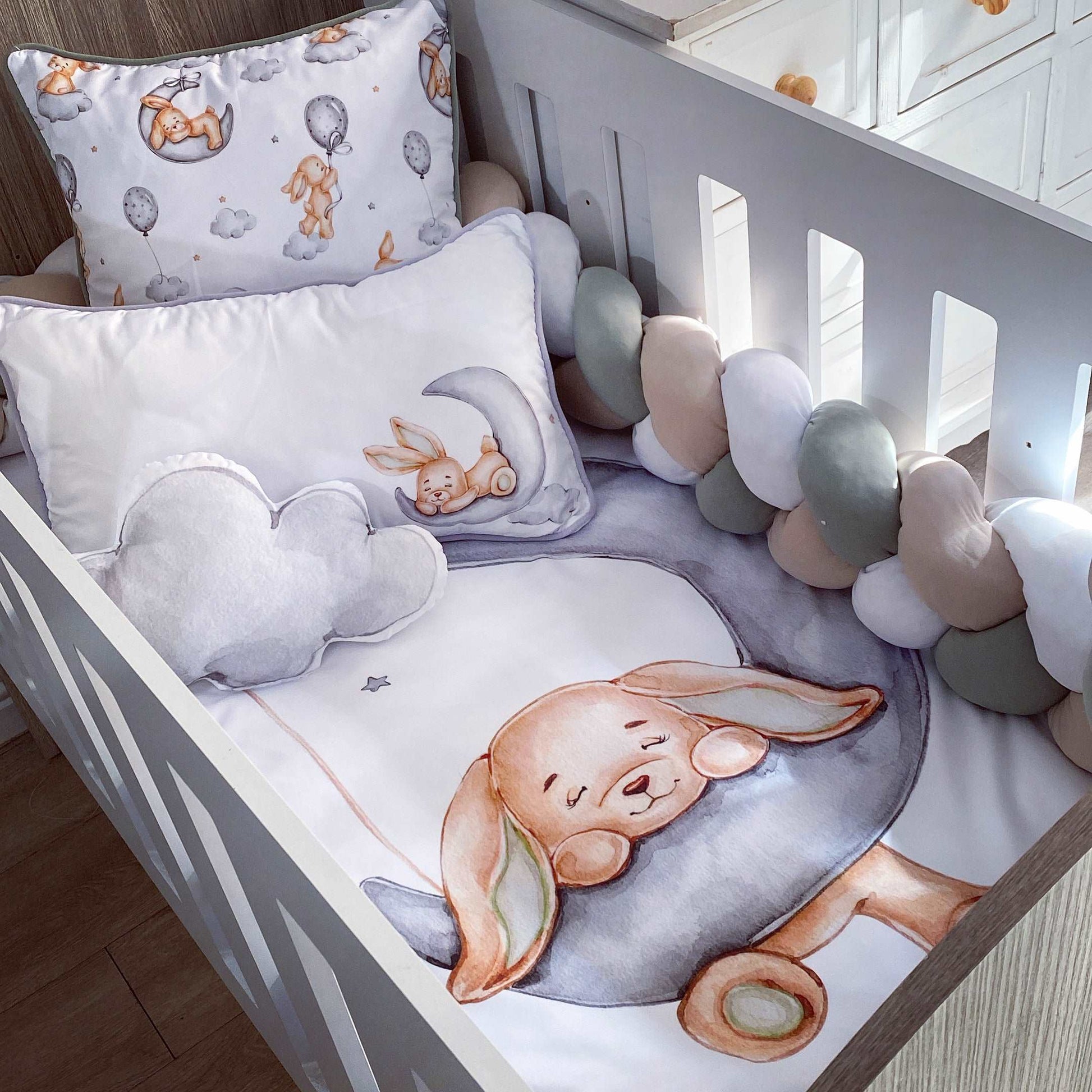 Cot Bedding - Grey Bunny Set 01