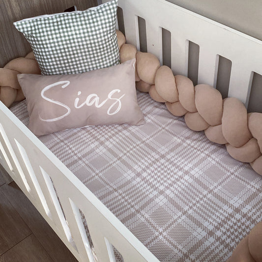 Cot Bedding - Stone Gingham Set 01