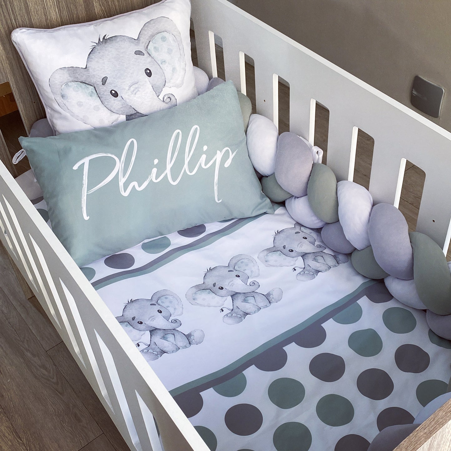 Cot Bedding - Sage Elephant Set 03