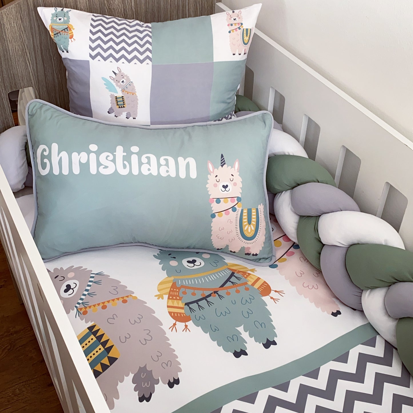 Cot Bedding - Sage Llama Set 01