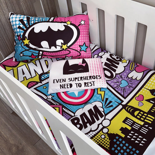 Cot Bedding - Pink Superhero Set 01