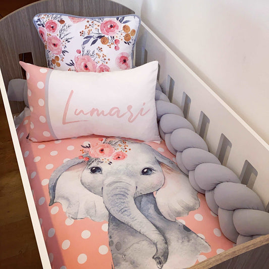 Cot Bedding - Coral Elephant Set 01
