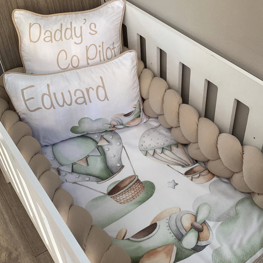Cot Bedding - Sage Stone Plane Set