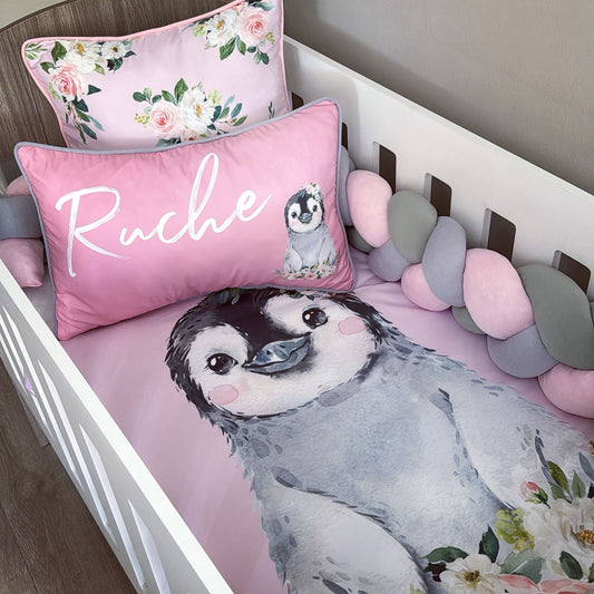 Cot Bedding - Pink Penguin Set 07