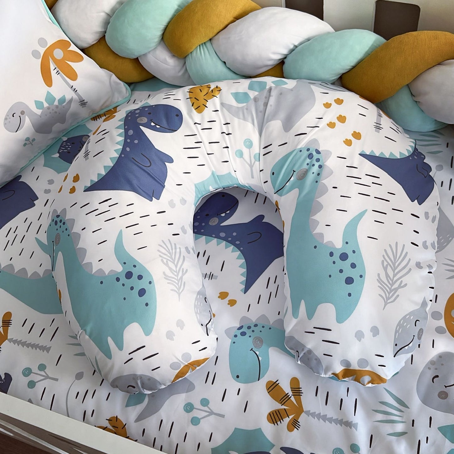 Cot Bedding - Blue Mustard Dinosaur Set 02