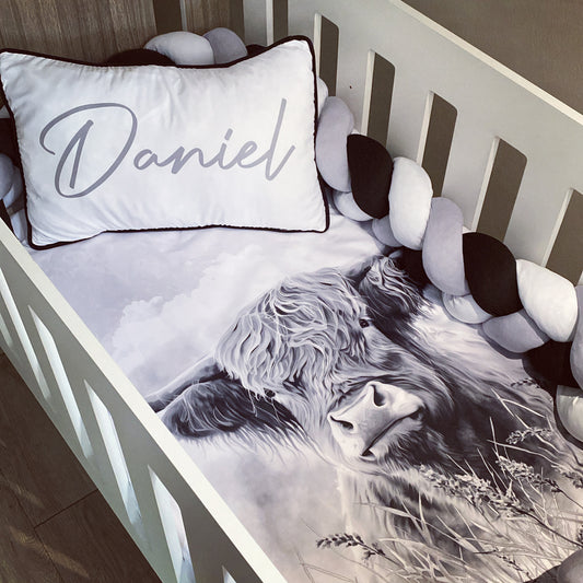 Cot Bedding - Grey Highland Cow Set 01