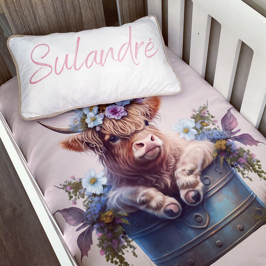 Cot Bedding - Flower Highlands Cow Set 01