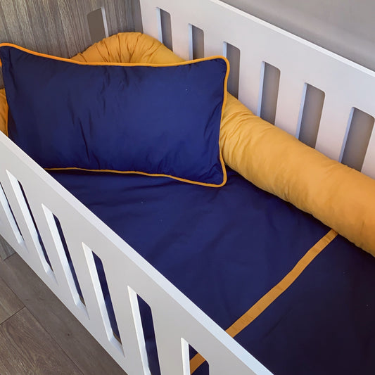 Cot Bedding - Blue and Mustard Set 01