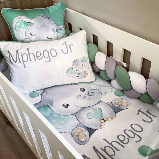 Cot Bedding - Green Elephant Set 01