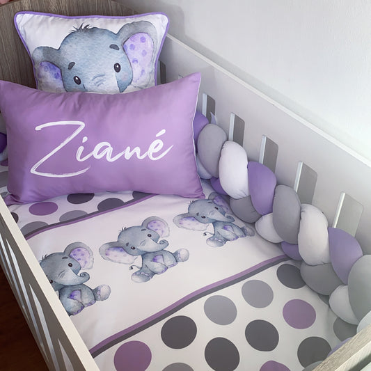 Cot Bedding - Purple Elephant Set 02