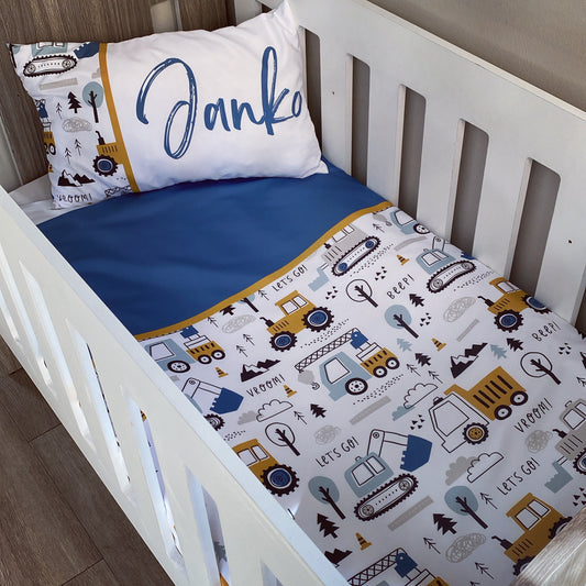Cot Bedding - Dark Blue Construction Set 02