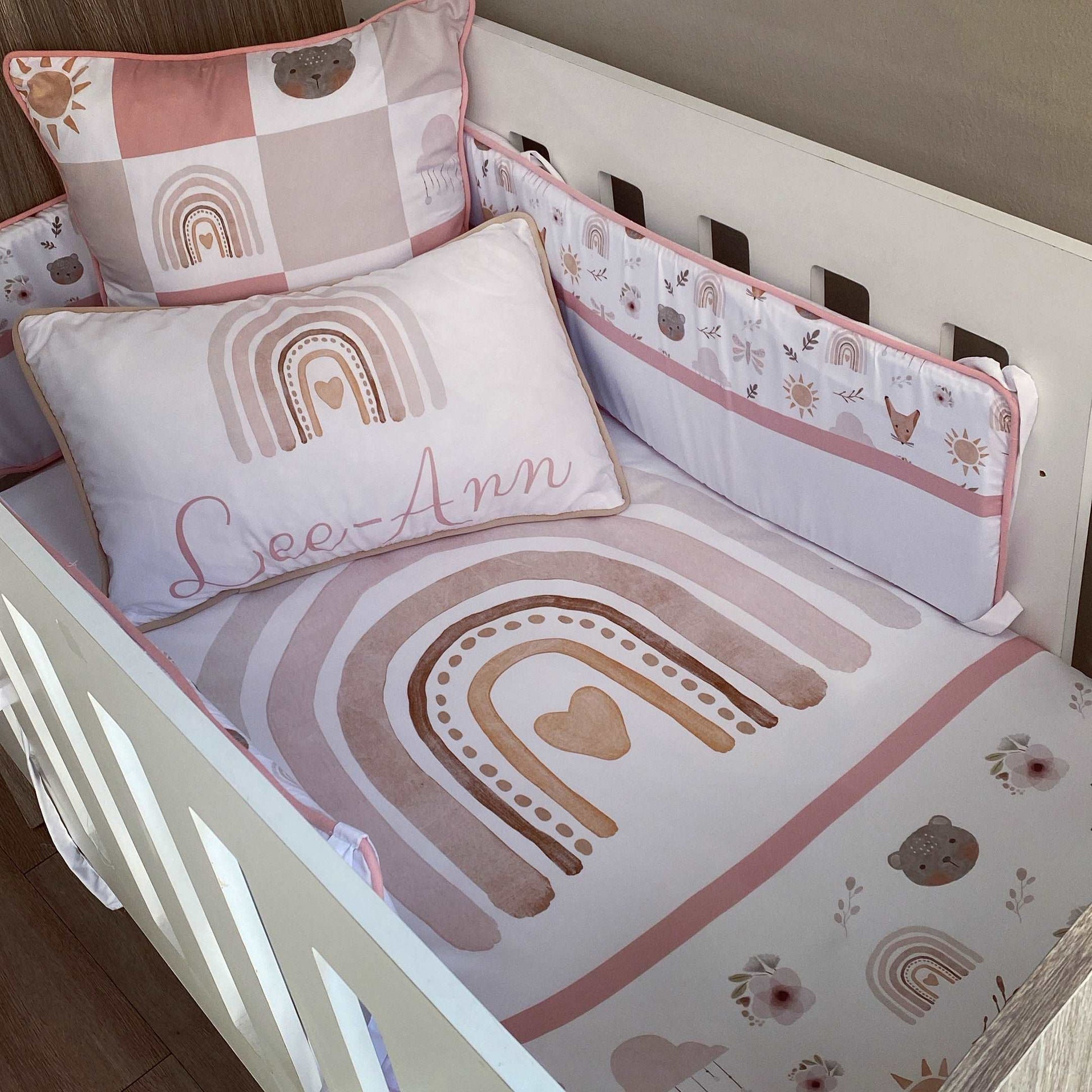Cot Bedding Pink Boho Rainbow Set 01 - Main Image