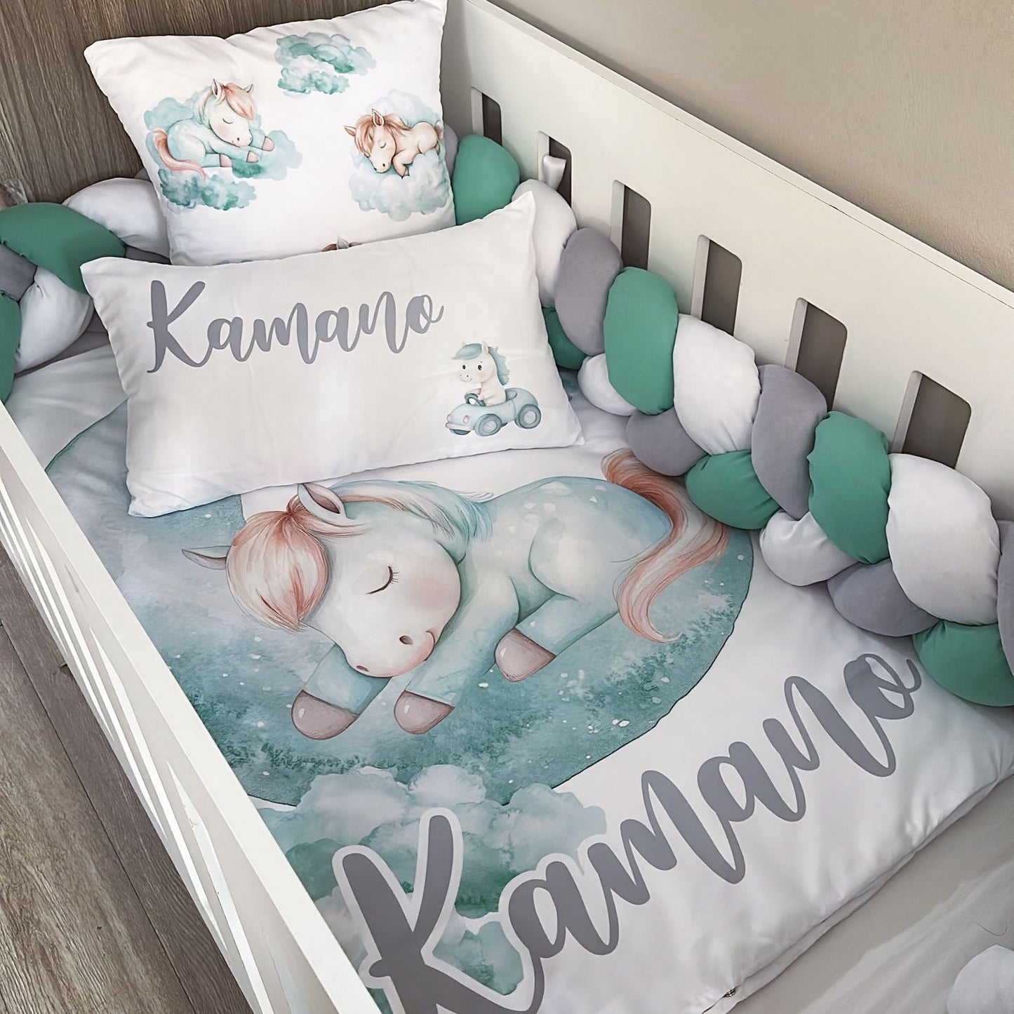 Cot Bedding - Green Horse Set 01