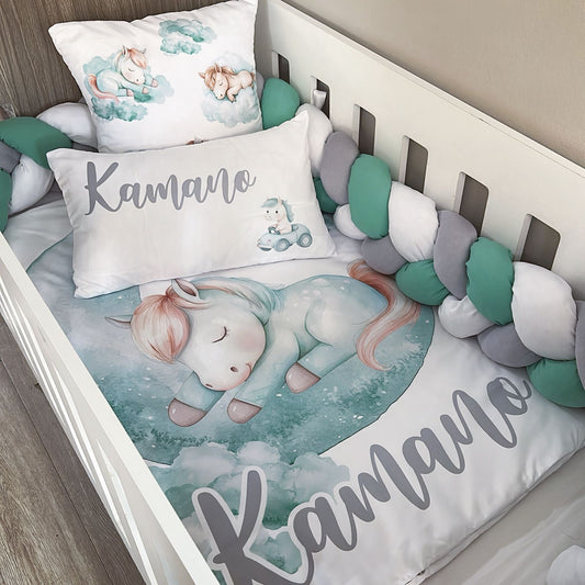 Cot Bedding - Green Horse Set 01