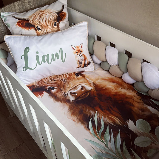 Cot Bedding - Stone Highland Cow Set 02