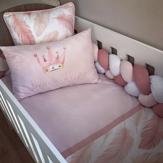 Cot Bedding - Pink Crown Feather Set 01